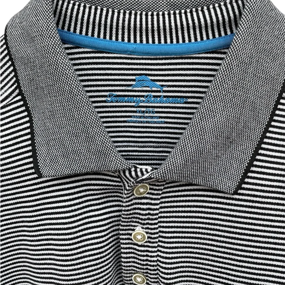 Tommy Bahama Men’s Black & White Striped Golf Polo